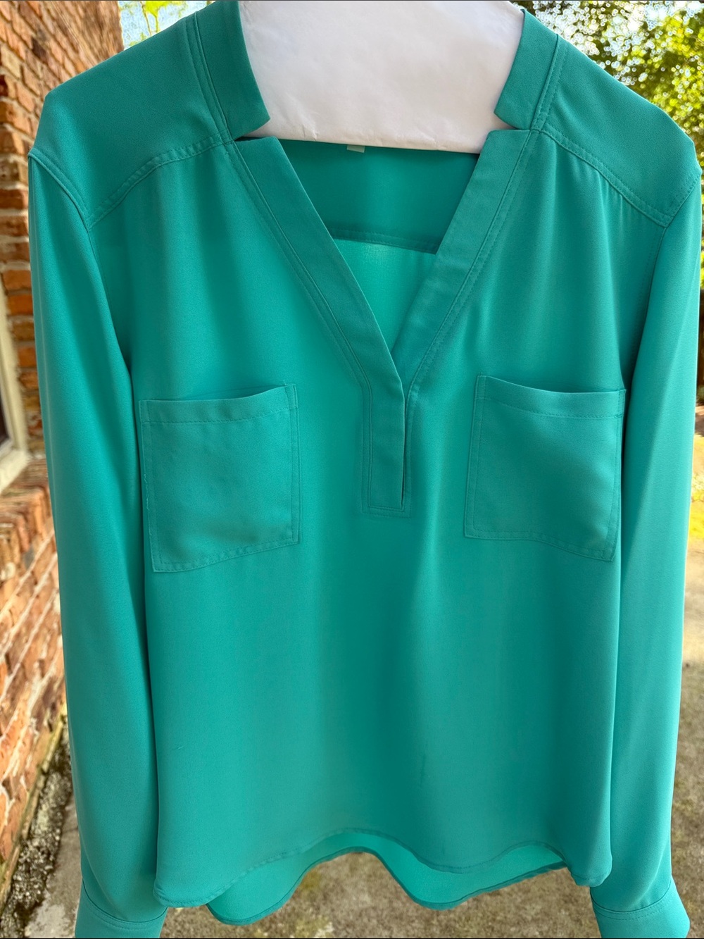 Ladies Turquoise V-Neck Pocket Blouse